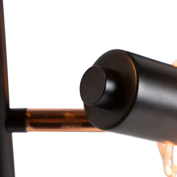 Vloerlamp zwart met koper 3-lichts - Mesh