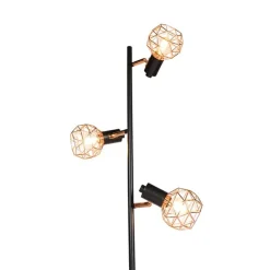 Vloerlamp zwart met koper 3-lichts - Mesh