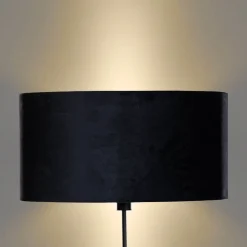 Vloerlamp zwart met ovale velours kap zwart 50cm - Parte
