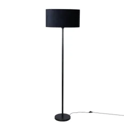 Vloerlamp zwart met ovale velours kap zwart 50cm - Simplo