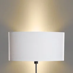 Vloerlamp zwart met ovale linnen kap wit 50cm - Parte