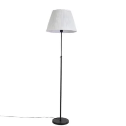 Vloerlamp zwart met plisse kap crème 45 cm verstelbaar - Parte