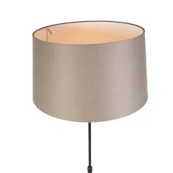 Vloerlamp zwart met taupe linnen kap 45 cm verstelbaar - Parte
