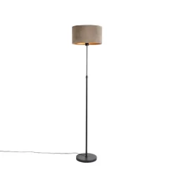 Vloerlamp zwart met velours kap taupe met goud 35 cm - Parte