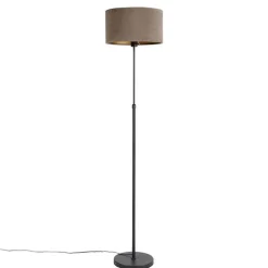Vloerlamp zwart met velours kap taupe met goud 35 cm - Parte