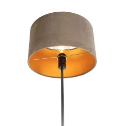 Vloerlamp zwart met velours kap taupe met goud 35 cm - Parte
