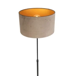 Vloerlamp zwart met velours kap taupe met goud 35 cm - Parte
