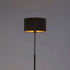 Vloerlamp zwart met velours kap taupe met goud 35 cm - Parte
