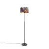 Vloerlamp zwart met velours kap bloemen 35 cm - Parte