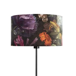 Vloerlamp zwart met velours kap bloemen 35 cm - Parte