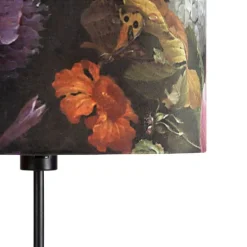 Vloerlamp zwart met velours kap bloemen 35 cm - Parte