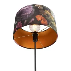 Vloerlamp zwart met velours kap bloemen 35 cm - Parte