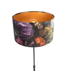 Vloerlamp zwart met velours kap bloemen 35 cm - Parte