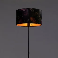 Vloerlamp zwart met velours kap bloemen 35 cm - Parte