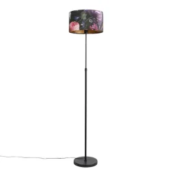 Vloerlamp zwart met velours kap bloemen 35 cm - Parte