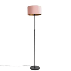 Vloerlamp zwart met velours kap roze met goud 35 cm - Parte