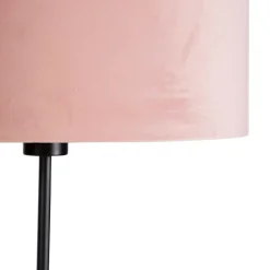 Vloerlamp zwart met velours kap roze met goud 35 cm - Parte
