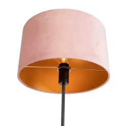 Vloerlamp zwart met velours kap roze met goud 35 cm - Parte
