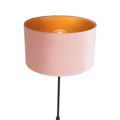 Vloerlamp zwart met velours kap roze met goud 35 cm - Parte