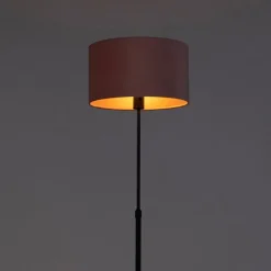 Vloerlamp zwart met velours kap roze met goud 35 cm - Parte