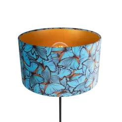 Vloerlamp zwart met velours kap vlinders 35 cm - Parte