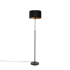 Vloerlamp zwart met velours kap zwart met goud 35 cm - Parte