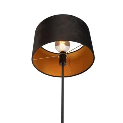 Vloerlamp zwart met velours kap zwart met goud 35 cm - Parte
