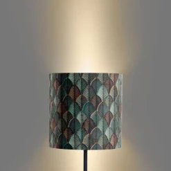 Vloerlamp zwart met velours lampenkap blad dessin met gouden binnenkant - Simplo