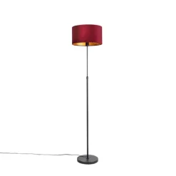 Vloerlamp zwart met velours kap rood met goud 35 cm - Parte