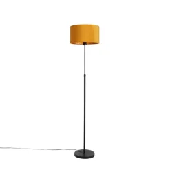 Vloerlamp zwart met velours kap okergele met goud 35 cm - Parte