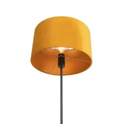 Vloerlamp zwart met velours kap okergele met goud 35 cm - Parte