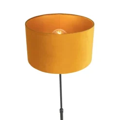 Vloerlamp zwart met velours kap okergele met goud 35 cm - Parte