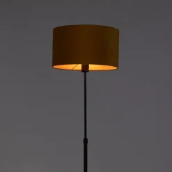Vloerlamp zwart met velours kap okergele met goud 35 cm - Parte