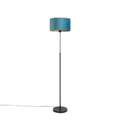 Vloerlamp zwart met velours kap blauw met goud 35 cm - Parte