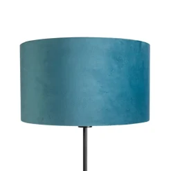 Vloerlamp zwart met velours kap blauw met goud 35 cm - Parte
