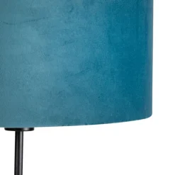 Vloerlamp zwart met velours kap blauw met goud 35 cm - Parte