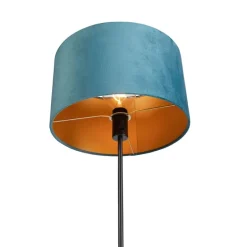 Vloerlamp zwart met velours kap blauw met goud 35 cm - Parte