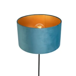 Vloerlamp zwart met velours kap blauw met goud 35 cm - Parte
