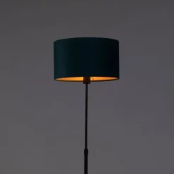 Vloerlamp zwart met velours kap blauw met goud 35 cm - Parte