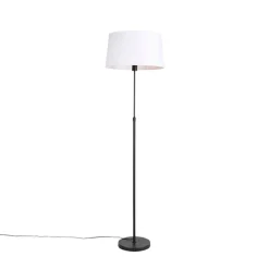 Vloerlamp zwart met witte linnen kap 45 cm verstelbaar - Parte