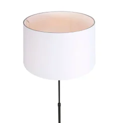 Vloerlamp zwart met witte linnen kap 45 cm verstelbaar - Parte