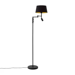 Vloerlamp zwart met zwarte kap en verstelbare leeslamp - Ladas