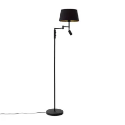 Vloerlamp zwart met zwarte kap en verstelbare leeslamp - Ladas