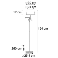 Vloerlamp zwart met zwarte kap en verstelbare leeslamp - Ladas