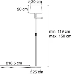 Vloerlamp zwart met zwarte kap en verstelbare arm - Ladas Deluxe