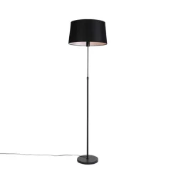 Vloerlamp zwart met zwarte linnen kap 45cm verstelbaar - Parte