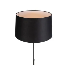Vloerlamp zwart met zwarte linnen kap 45cm verstelbaar - Parte