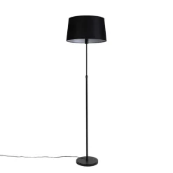 Vloerlamp zwart met zwarte linnen kap 45cm verstelbaar - Parte