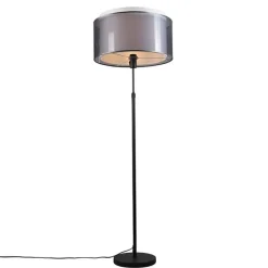 Vloerlamp zwart met zwart/witte kap 47 cm verstelbaar - Parte