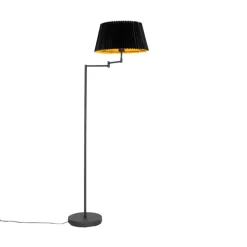 Vloerlamp zwart met zwart plisse kap en verstelbare arm - Ladas Deluxe